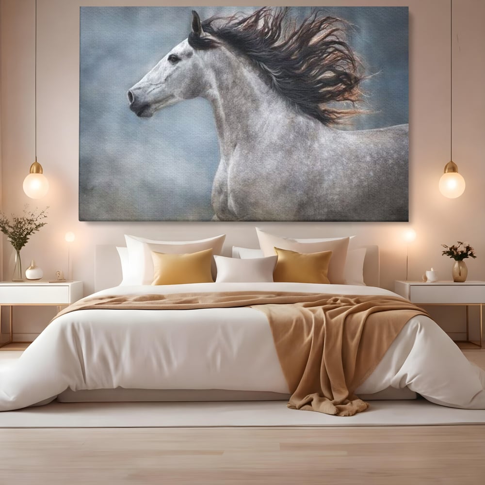 Tablou Canvas Premium, LuxCanva® M1353, Nobletea Norilor, Cal, Animal, Alb, Puritate, Miscare, Adiere, Spirit, Natura, Coama, Realist, Profil, Birou, Living, Camera Copil
