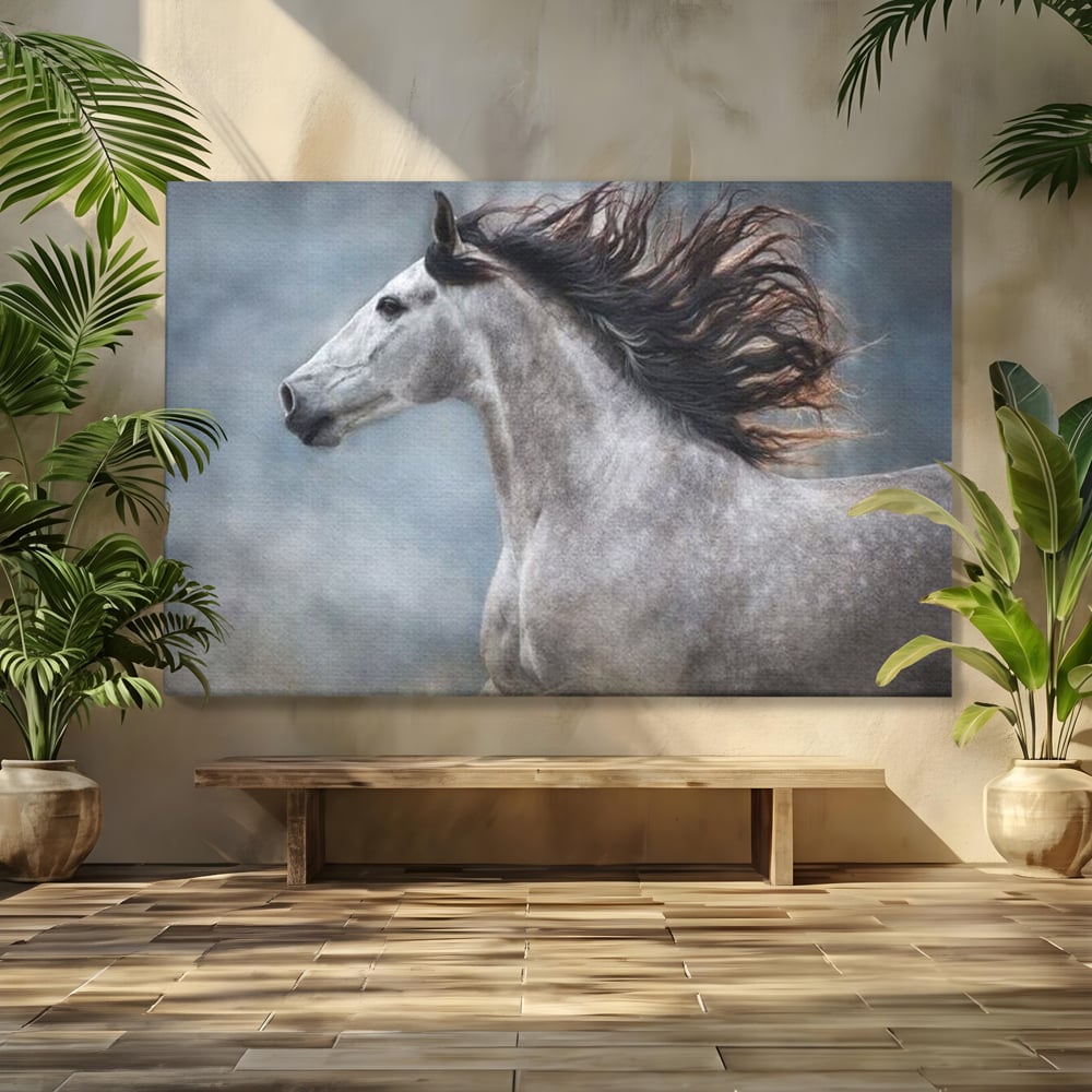 Tablou Canvas Premium, LuxCanva® M1353, Nobletea Norilor, Cal, Animal, Alb, Puritate, Miscare, Adiere, Spirit, Natura, Coama, Realist, Profil, Birou, Living, Camera Copil