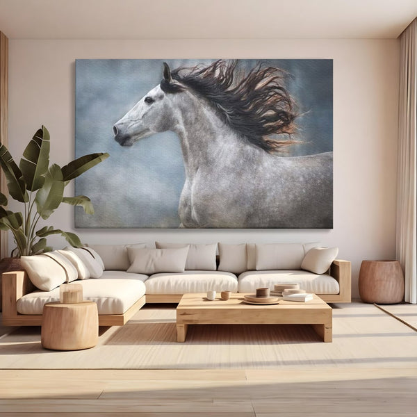 Tablou Canvas Premium, LuxCanva® M1353, Nobletea Norilor, Cal, Animal, Alb, Puritate, Miscare, Adiere, Spirit, Natura, Coama, Realist, Profil, Birou, Living, Camera Copil
