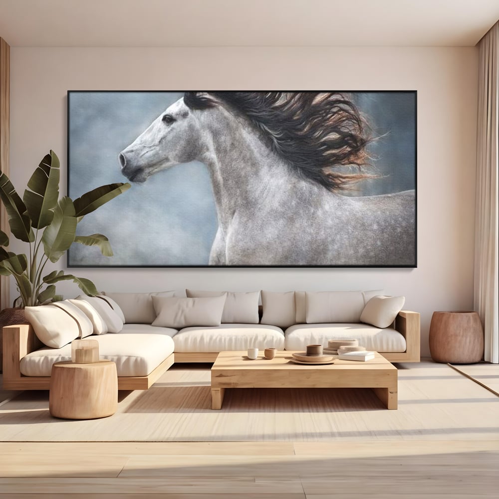 Tablou Canvas Premium, LuxCanva® M1353, Nobletea Norilor, Cal, Animal, Alb, Puritate, Miscare, Adiere, Spirit, Natura, Coama, Realist, Profil, Birou, Living, Camera Copil