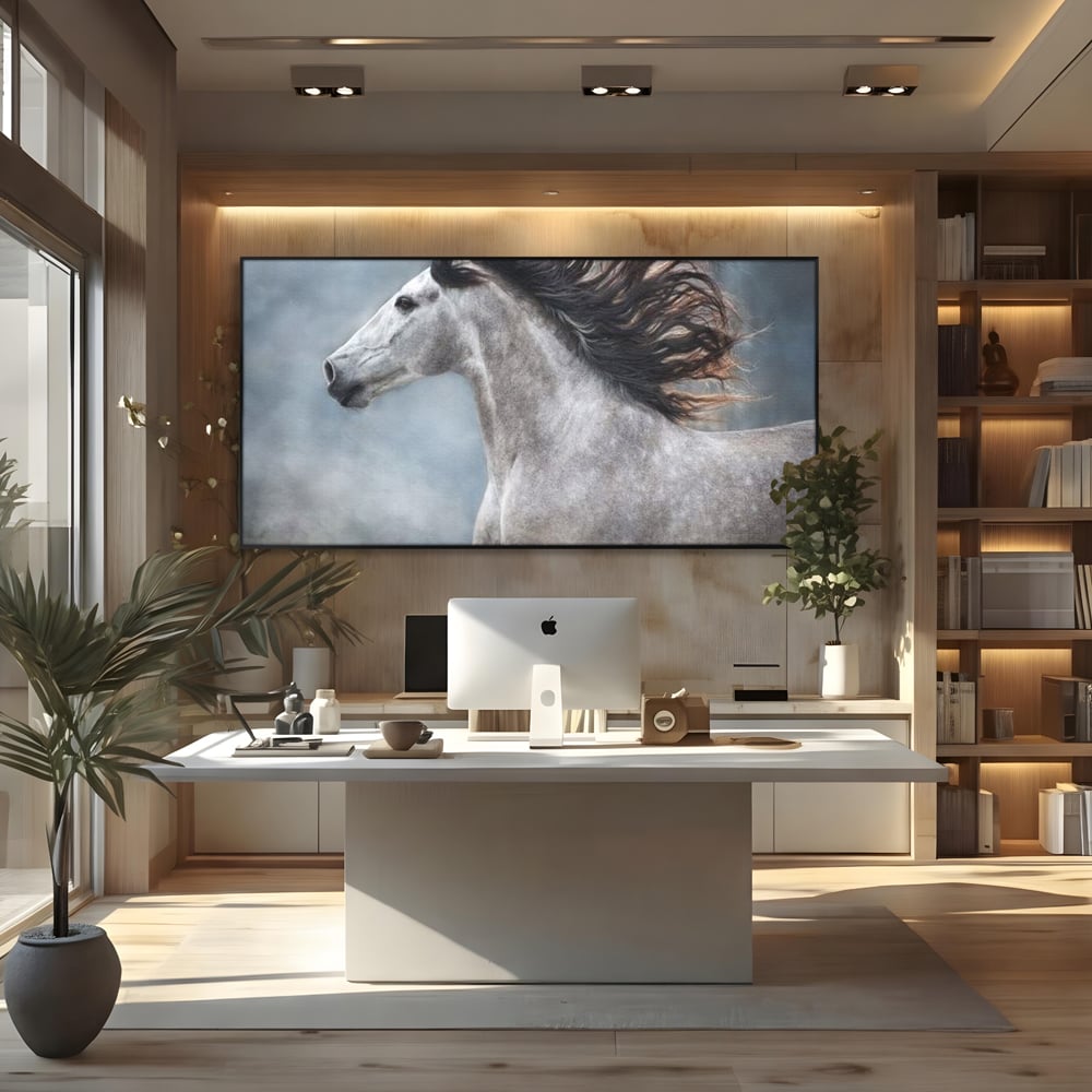 Tablou Canvas Premium, LuxCanva® M1353, Nobletea Norilor, Cal, Animal, Alb, Puritate, Miscare, Adiere, Spirit, Natura, Coama, Realist, Profil, Birou, Living, Camera Copil