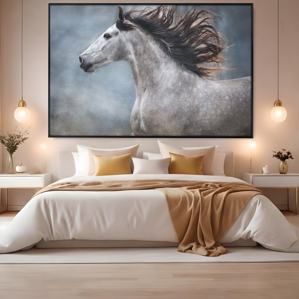 Tablou Canvas Premium, LuxCanva® M1353, Nobletea Norilor, Cal, Animal, Alb, Puritate, Miscare, Adiere, Spirit, Natura, Coama, Realist, Profil, Birou, Living, Camera Copil