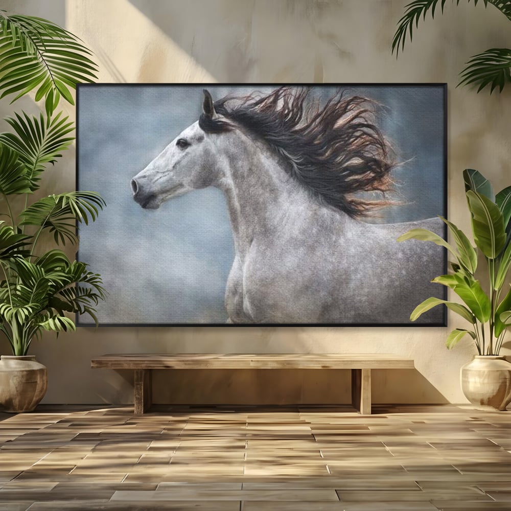 Tablou Canvas Premium, LuxCanva® M1353, Nobletea Norilor, Cal, Animal, Alb, Puritate, Miscare, Adiere, Spirit, Natura, Coama, Realist, Profil, Birou, Living, Camera Copil