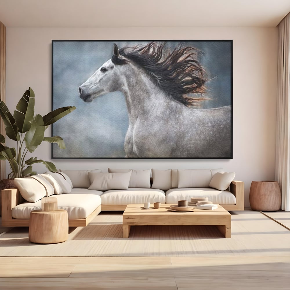 Tablou Canvas Premium, LuxCanva® M1353, Nobletea Norilor, Cal, Animal, Alb, Puritate, Miscare, Adiere, Spirit, Natura, Coama, Realist, Profil, Birou, Living, Camera Copil
