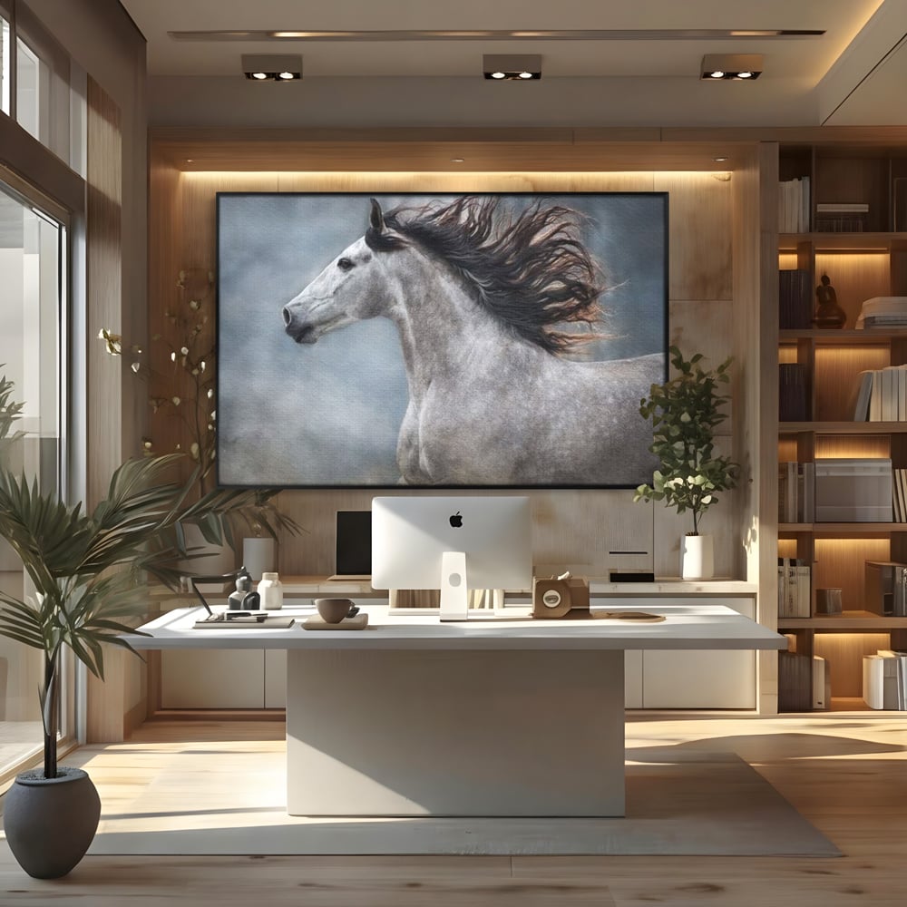 Tablou Canvas Premium, LuxCanva® M1353, Nobletea Norilor, Cal, Animal, Alb, Puritate, Miscare, Adiere, Spirit, Natura, Coama, Realist, Profil, Birou, Living, Camera Copil