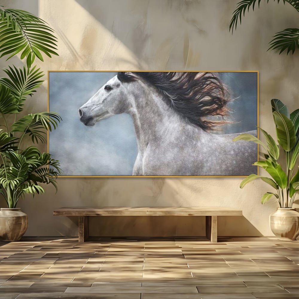 Tablou Canvas Premium, LuxCanva® M1353, Nobletea Norilor, Cal, Animal, Alb, Puritate, Miscare, Adiere, Spirit, Natura, Coama, Realist, Profil, Birou, Living, Camera Copil