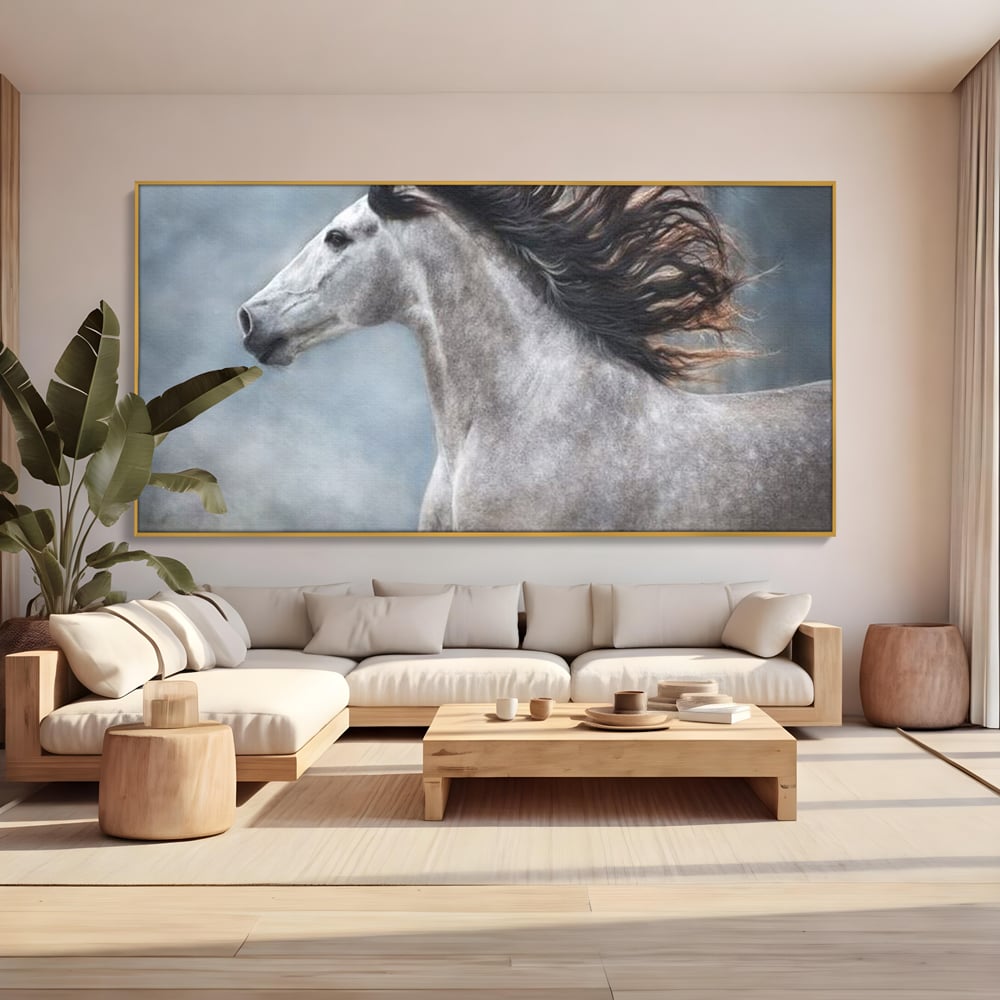 Tablou Canvas Premium, LuxCanva® M1353, Nobletea Norilor, Cal, Animal, Alb, Puritate, Miscare, Adiere, Spirit, Natura, Coama, Realist, Profil, Birou, Living, Camera Copil