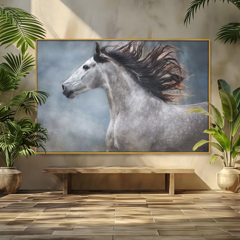 Tablou Canvas Premium, LuxCanva® M1353, Nobletea Norilor, Cal, Animal, Alb, Puritate, Miscare, Adiere, Spirit, Natura, Coama, Realist, Profil, Birou, Living, Camera Copil