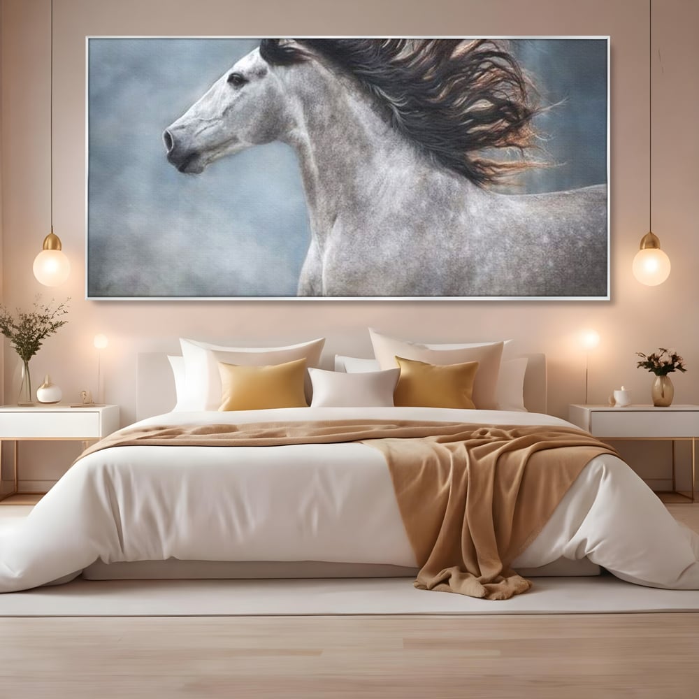 Tablou Canvas Premium, LuxCanva® M1353, Nobletea Norilor, Cal, Animal, Alb, Puritate, Miscare, Adiere, Spirit, Natura, Coama, Realist, Profil, Birou, Living, Camera Copil