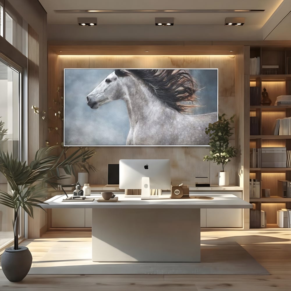 Tablou Canvas Premium, LuxCanva® M1353, Nobletea Norilor, Cal, Animal, Alb, Puritate, Miscare, Adiere, Spirit, Natura, Coama, Realist, Profil, Birou, Living, Camera Copil