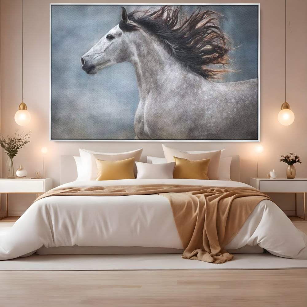 Tablou Canvas Premium, LuxCanva® M1353, Nobletea Norilor, Cal, Animal, Alb, Puritate, Miscare, Adiere, Spirit, Natura, Coama, Realist, Profil, Birou, Living, Camera Copil