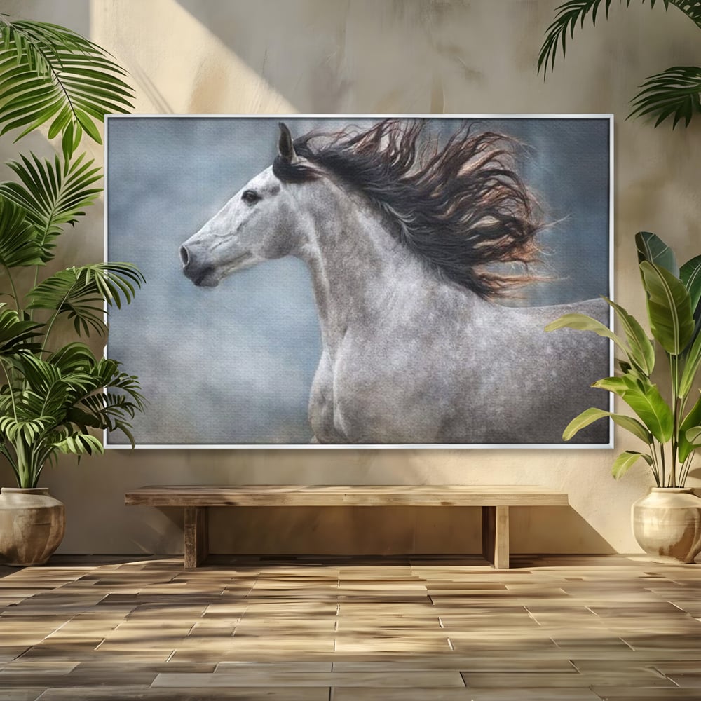 Tablou Canvas Premium, LuxCanva® M1353, Nobletea Norilor, Cal, Animal, Alb, Puritate, Miscare, Adiere, Spirit, Natura, Coama, Realist, Profil, Birou, Living, Camera Copil