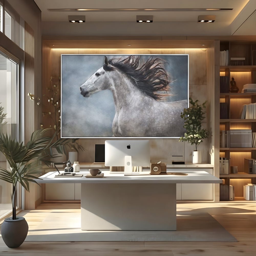 Tablou Canvas Premium, LuxCanva® M1353, Nobletea Norilor, Cal, Animal, Alb, Puritate, Miscare, Adiere, Spirit, Natura, Coama, Realist, Profil, Birou, Living, Camera Copil