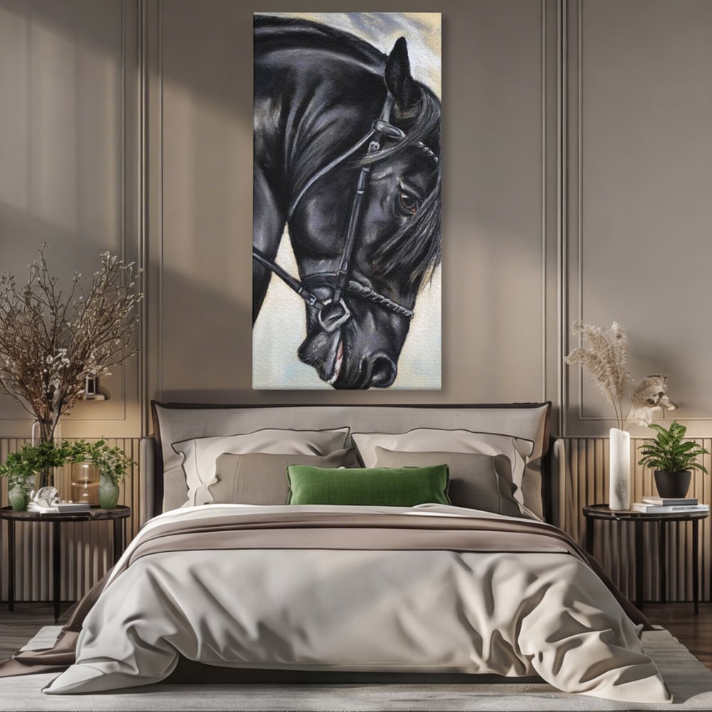 Leinwand Premium Canvas Wandkunst, LuxCanva® M1354, Wohnschatten, Rüstung, Gemälde, Profil, Blick, Schwarz, Majestätisch, Portrait, Abstrakt, Nächtlich, Büro, Wohnzimmer, Kinderzimmer