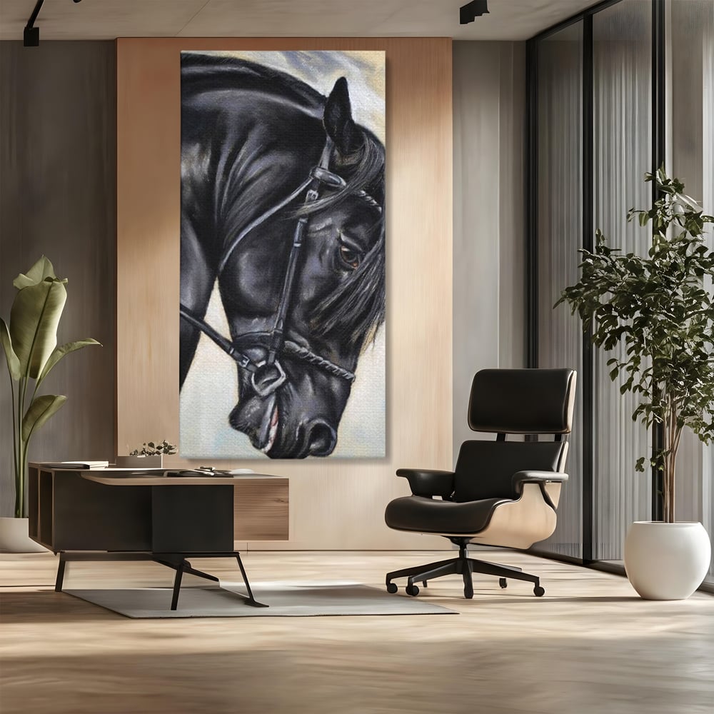 Leinwand Premium Canvas Wandkunst, LuxCanva® M1354, Wohnschatten, Rüstung, Gemälde, Profil, Blick, Schwarz, Majestätisch, Portrait, Abstrakt, Nächtlich, Büro, Wohnzimmer, Kinderzimmer