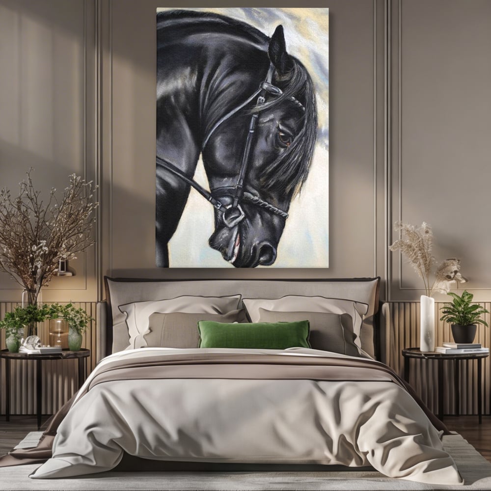 Leinwand Premium Canvas Wandkunst, LuxCanva® M1354, Wohnschatten, Rüstung, Gemälde, Profil, Blick, Schwarz, Majestätisch, Portrait, Abstrakt, Nächtlich, Büro, Wohnzimmer, Kinderzimmer