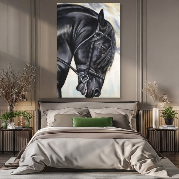 Leinwand Premium Canvas Wandkunst, LuxCanva® M1354, Wohnschatten, Rüstung, Gemälde, Profil, Blick, Schwarz, Majestätisch, Portrait, Abstrakt, Nächtlich, Büro, Wohnzimmer, Kinderzimmer