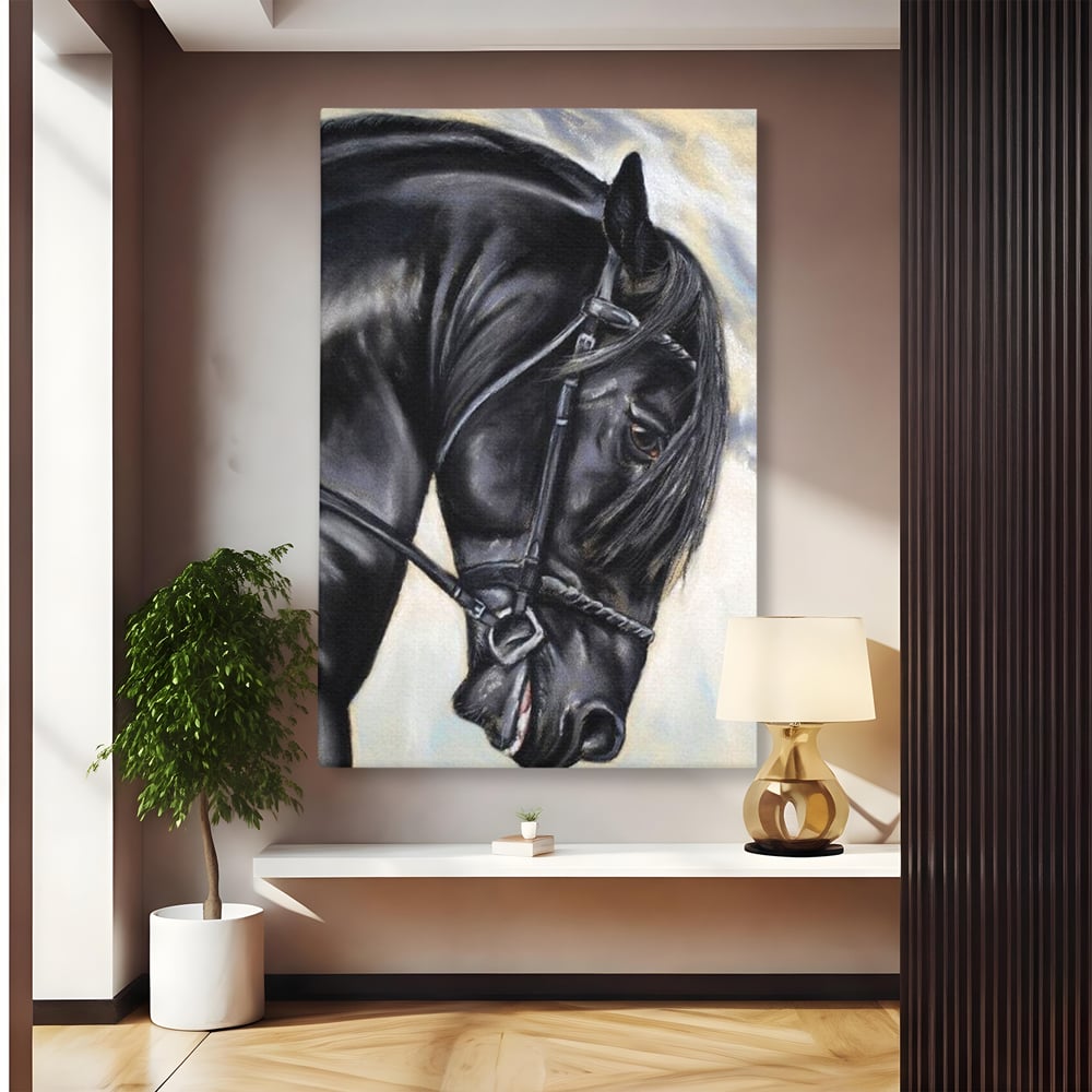 Leinwand Premium Canvas Wandkunst, LuxCanva® M1354, Wohnschatten, Rüstung, Gemälde, Profil, Blick, Schwarz, Majestätisch, Portrait, Abstrakt, Nächtlich, Büro, Wohnzimmer, Kinderzimmer