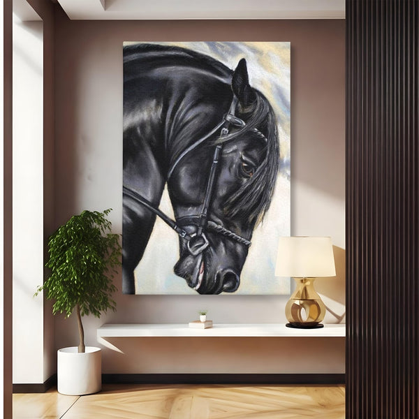 Leinwand Premium Canvas Wandkunst, LuxCanva® M1354, Wohnschatten, Rüstung, Gemälde, Profil, Blick, Schwarz, Majestätisch, Portrait, Abstrakt, Nächtlich, Büro, Wohnzimmer, Kinderzimmer