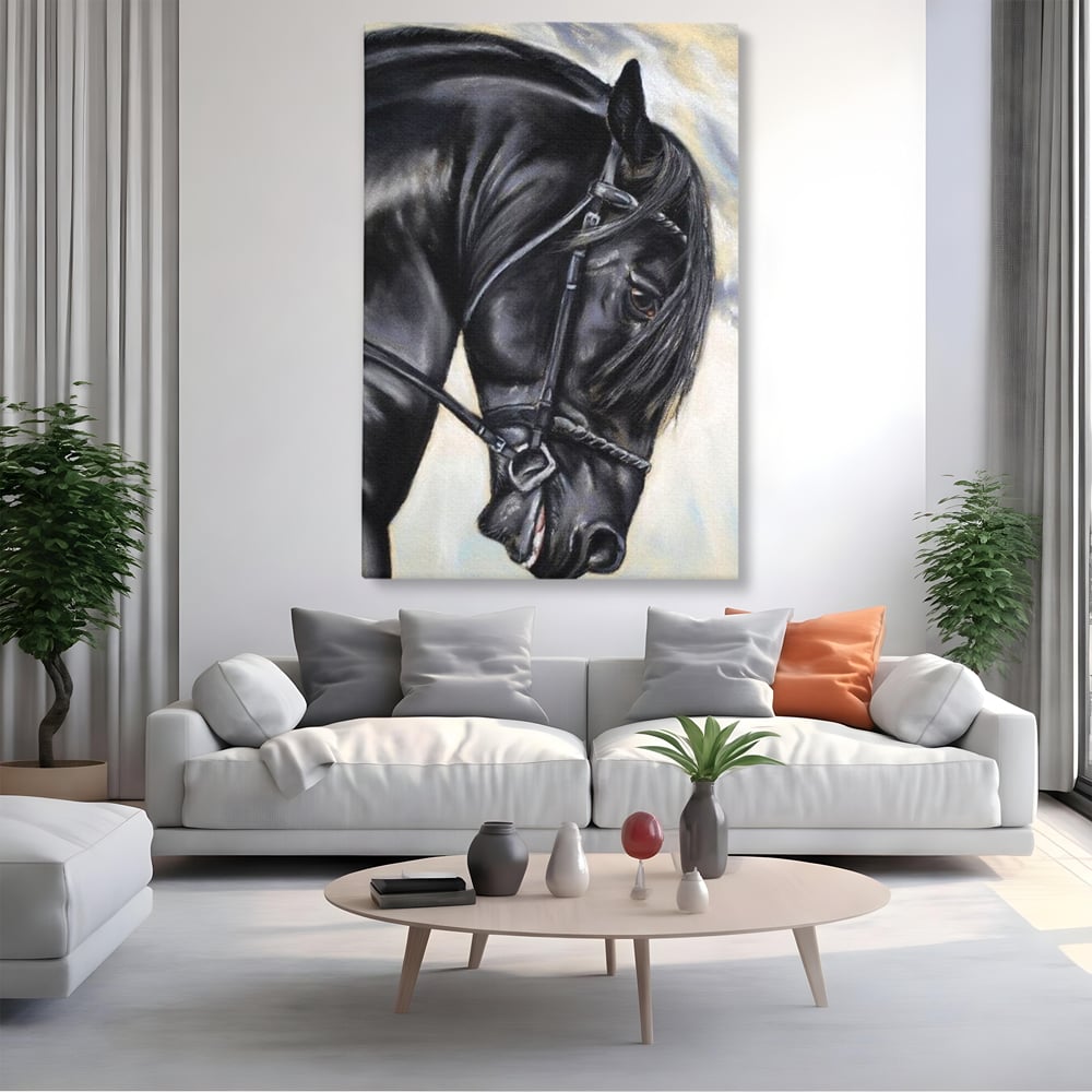 Leinwand Premium Canvas Wandkunst, LuxCanva® M1354, Wohnschatten, Rüstung, Gemälde, Profil, Blick, Schwarz, Majestätisch, Portrait, Abstrakt, Nächtlich, Büro, Wohnzimmer, Kinderzimmer