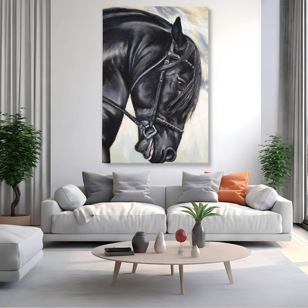 Leinwand Premium Canvas Wandkunst, LuxCanva® M1354, Wohnschatten, Rüstung, Gemälde, Profil, Blick, Schwarz, Majestätisch, Portrait, Abstrakt, Nächtlich, Büro, Wohnzimmer, Kinderzimmer