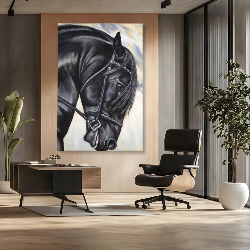 Leinwand Premium Canvas Wandkunst, LuxCanva® M1354, Wohnschatten, Rüstung, Gemälde, Profil, Blick, Schwarz, Majestätisch, Portrait, Abstrakt, Nächtlich, Büro, Wohnzimmer, Kinderzimmer