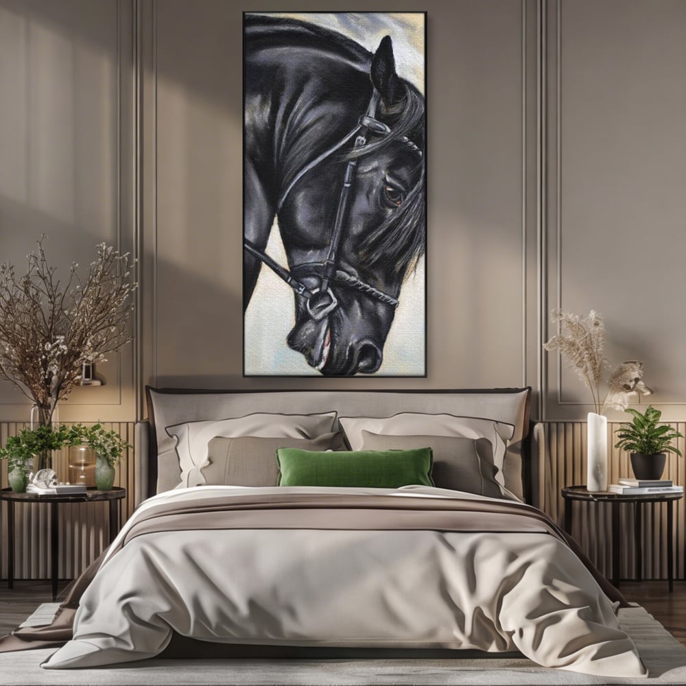 Leinwand Premium Canvas Wandkunst, LuxCanva® M1354, Wohnschatten, Rüstung, Gemälde, Profil, Blick, Schwarz, Majestätisch, Portrait, Abstrakt, Nächtlich, Büro, Wohnzimmer, Kinderzimmer