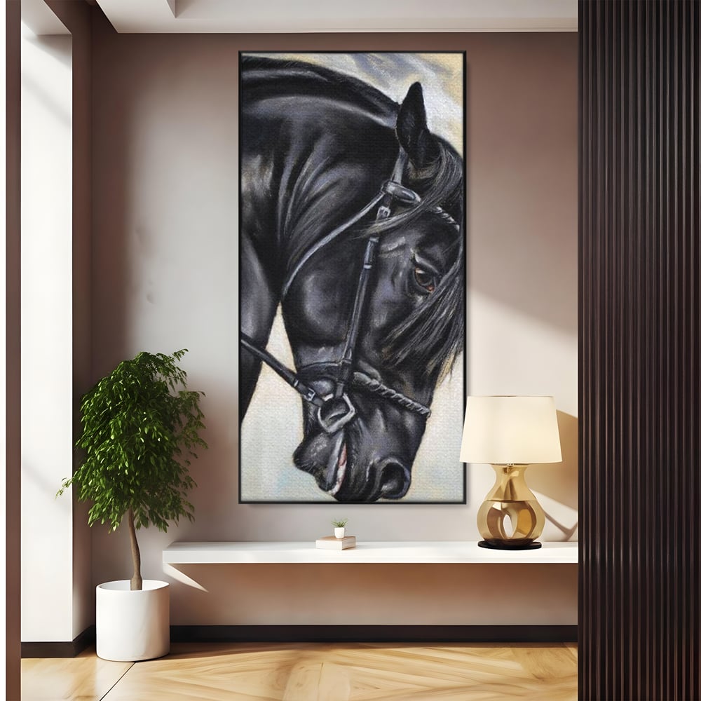 Leinwand Premium Canvas Wandkunst, LuxCanva® M1354, Wohnschatten, Rüstung, Gemälde, Profil, Blick, Schwarz, Majestätisch, Portrait, Abstrakt, Nächtlich, Büro, Wohnzimmer, Kinderzimmer
