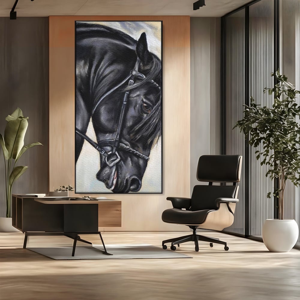 Leinwand Premium Canvas Wandkunst, LuxCanva® M1354, Wohnschatten, Rüstung, Gemälde, Profil, Blick, Schwarz, Majestätisch, Portrait, Abstrakt, Nächtlich, Büro, Wohnzimmer, Kinderzimmer