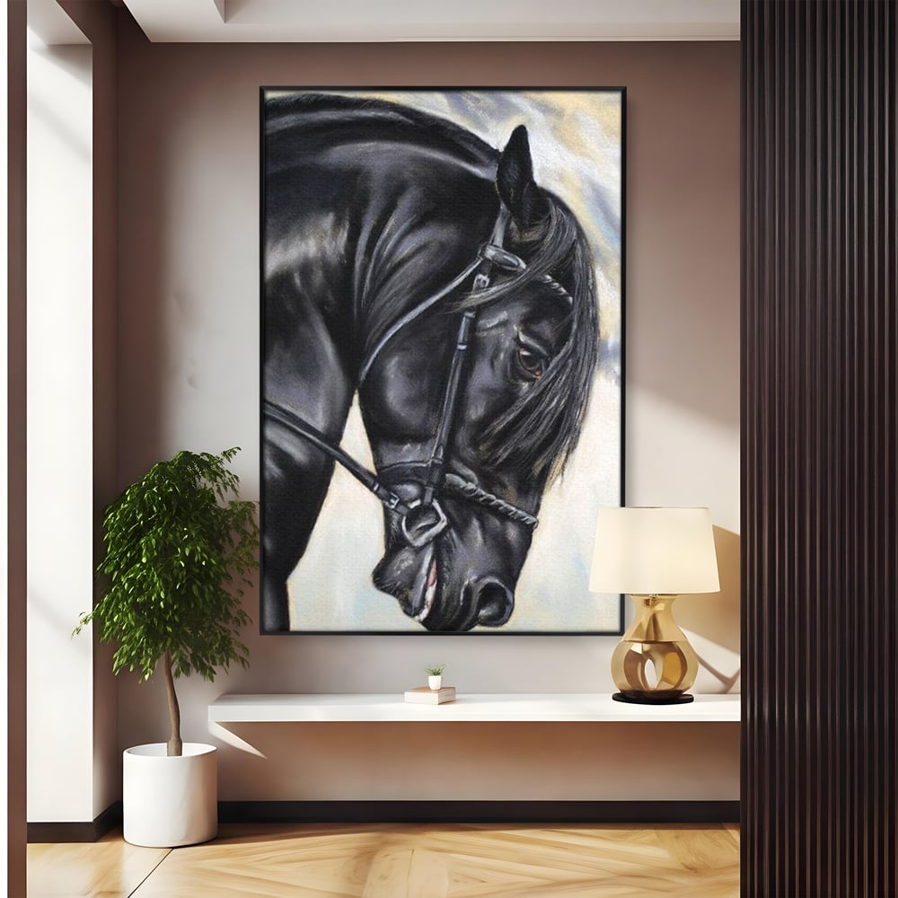 Leinwand Premium Canvas Wandkunst, LuxCanva® M1354, Wohnschatten, Rüstung, Gemälde, Profil, Blick, Schwarz, Majestätisch, Portrait, Abstrakt, Nächtlich, Büro, Wohnzimmer, Kinderzimmer