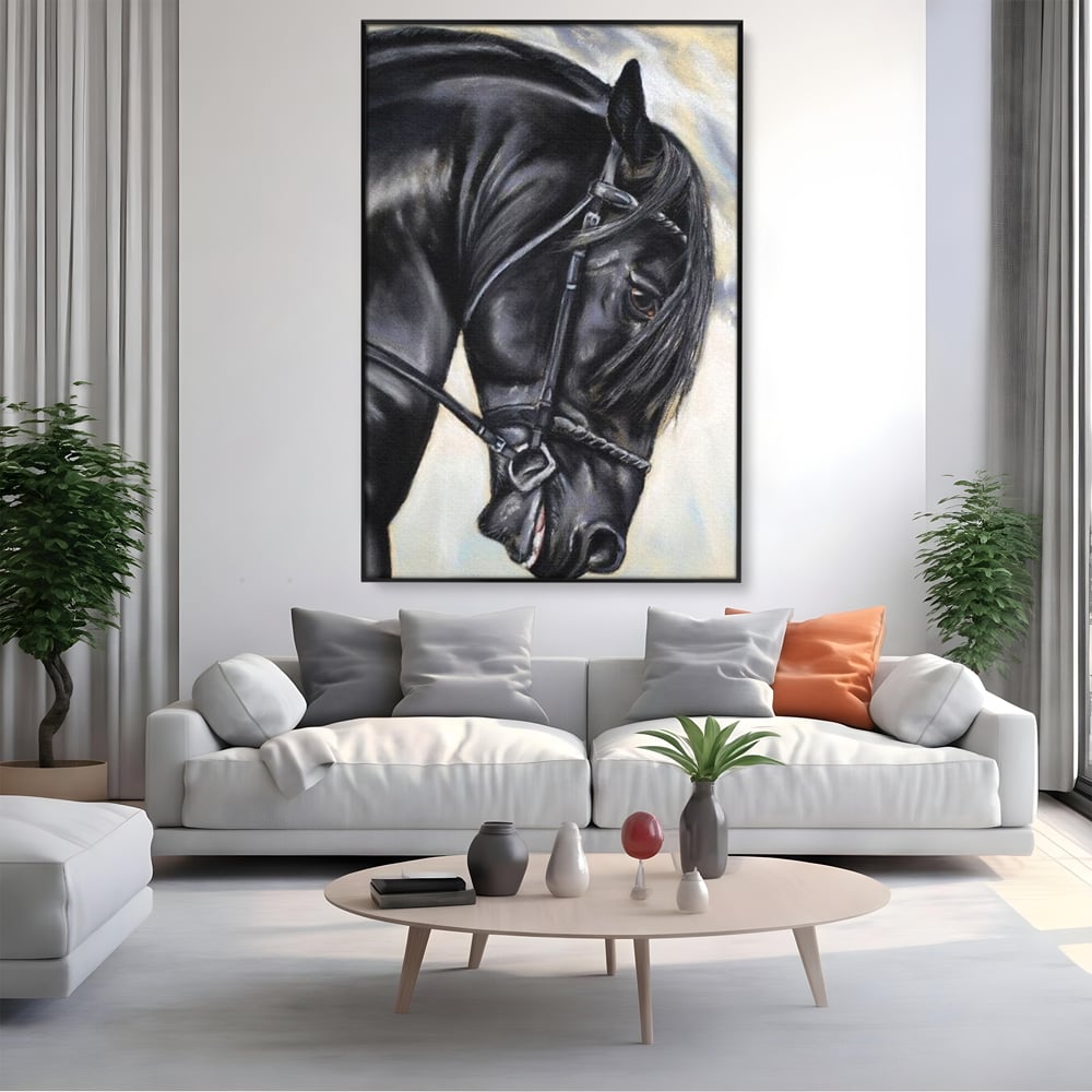 Leinwand Premium Canvas Wandkunst, LuxCanva® M1354, Wohnschatten, Rüstung, Gemälde, Profil, Blick, Schwarz, Majestätisch, Portrait, Abstrakt, Nächtlich, Büro, Wohnzimmer, Kinderzimmer