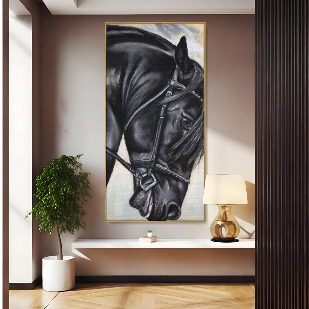 Leinwand Premium Canvas Wandkunst, LuxCanva® M1354, Wohnschatten, Rüstung, Gemälde, Profil, Blick, Schwarz, Majestätisch, Portrait, Abstrakt, Nächtlich, Büro, Wohnzimmer, Kinderzimmer