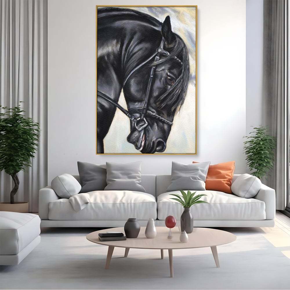 Leinwand Premium Canvas Wandkunst, LuxCanva® M1354, Wohnschatten, Rüstung, Gemälde, Profil, Blick, Schwarz, Majestätisch, Portrait, Abstrakt, Nächtlich, Büro, Wohnzimmer, Kinderzimmer