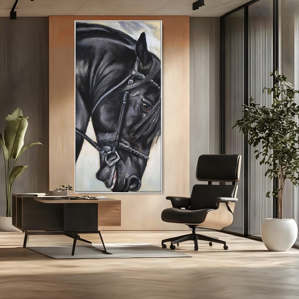 Leinwand Premium Canvas Wandkunst, LuxCanva® M1354, Wohnschatten, Rüstung, Gemälde, Profil, Blick, Schwarz, Majestätisch, Portrait, Abstrakt, Nächtlich, Büro, Wohnzimmer, Kinderzimmer