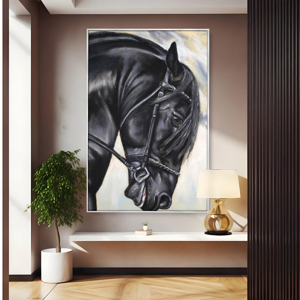 Leinwand Premium Canvas Wandkunst, LuxCanva® M1354, Wohnschatten, Rüstung, Gemälde, Profil, Blick, Schwarz, Majestätisch, Portrait, Abstrakt, Nächtlich, Büro, Wohnzimmer, Kinderzimmer