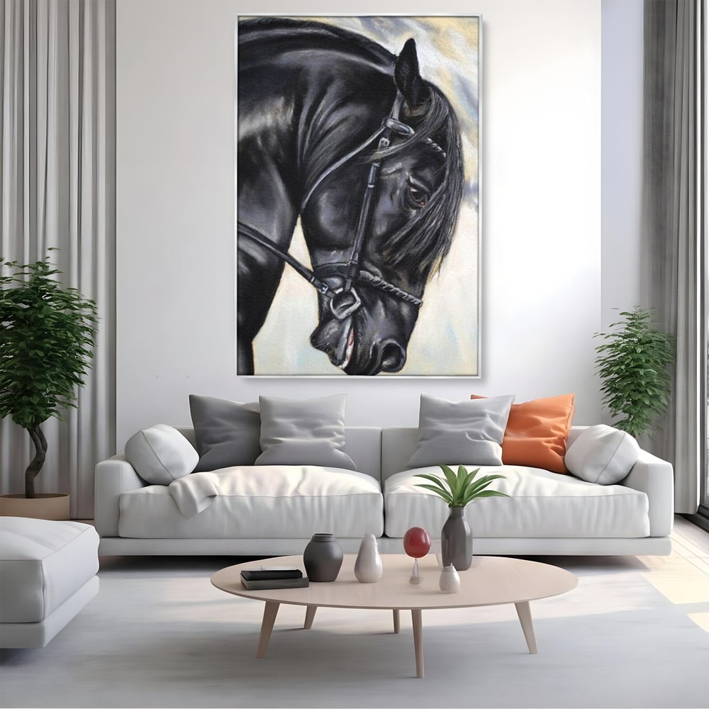 Leinwand Premium Canvas Wandkunst, LuxCanva® M1354, Wohnschatten, Rüstung, Gemälde, Profil, Blick, Schwarz, Majestätisch, Portrait, Abstrakt, Nächtlich, Büro, Wohnzimmer, Kinderzimmer