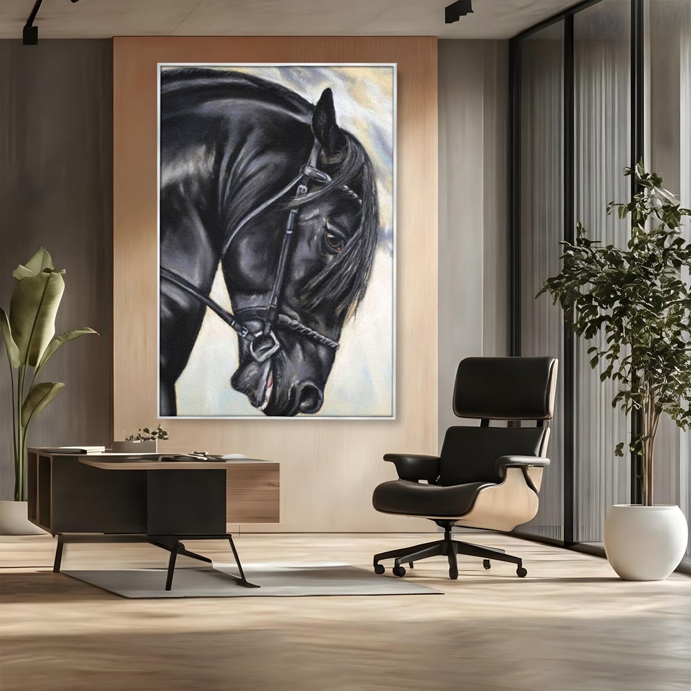 Leinwand Premium Canvas Wandkunst, LuxCanva® M1354, Wohnschatten, Rüstung, Gemälde, Profil, Blick, Schwarz, Majestätisch, Portrait, Abstrakt, Nächtlich, Büro, Wohnzimmer, Kinderzimmer
