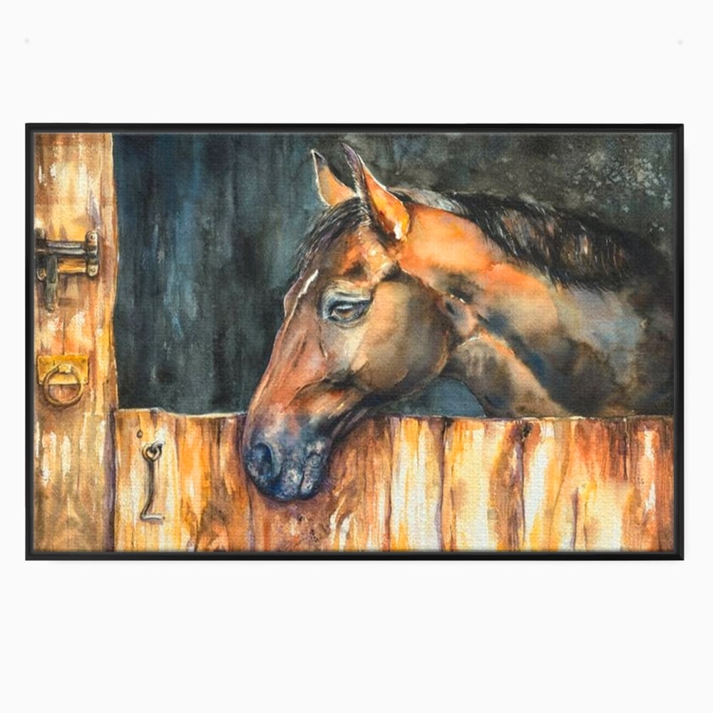 Leinwand Wandkunst Canvas Premium, LuxCanva® M1356, In der Scheune, Scheune, Stall, Rustikal, Ländlich, Holz, Pferd, Frieden, Natur, Frieden, Frieden, Begleiter, Gemälde, Büro, Wohnen, Kinderzimmer