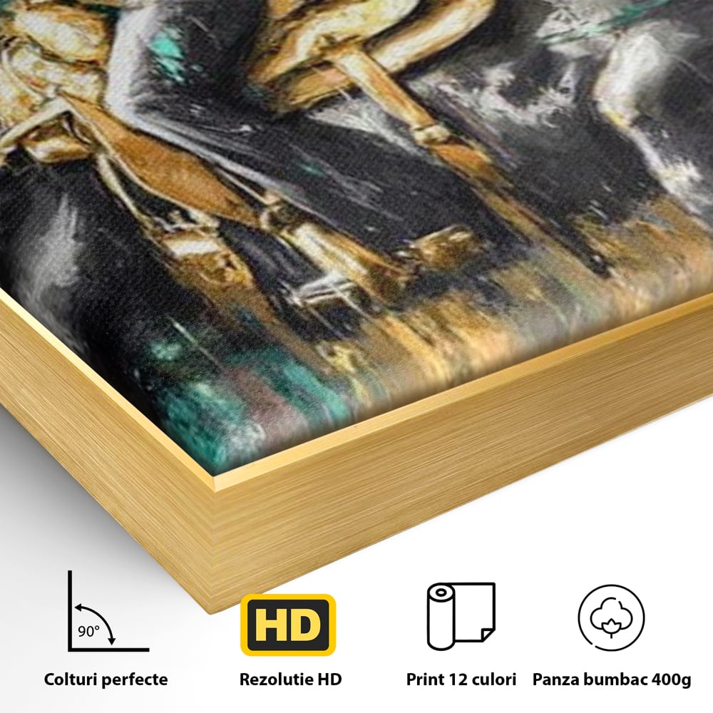Tablou Canvas Premium, LuxCanva® M1357, Calaret Pierdut in Culoare, Armasar, Galop, Viteza, Pictura, Palarie, Femeie, Cowboy, Culoare, Copite, Birou, Living, Camera Copil