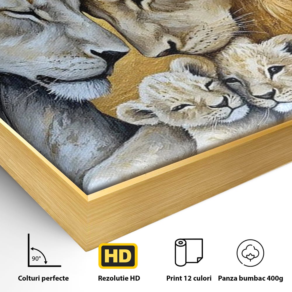 Leinwandbilder Premium, LuxCanva® M1360, Ewige Bindung, Familie, Löwen, Huhn, Liebe, Zärtlichkeit, Schutz, Dynastie, Tiere, Geschwister, königlich, golden, königlich, Malerei, Büro, Wohnen, Kinderzimmer
