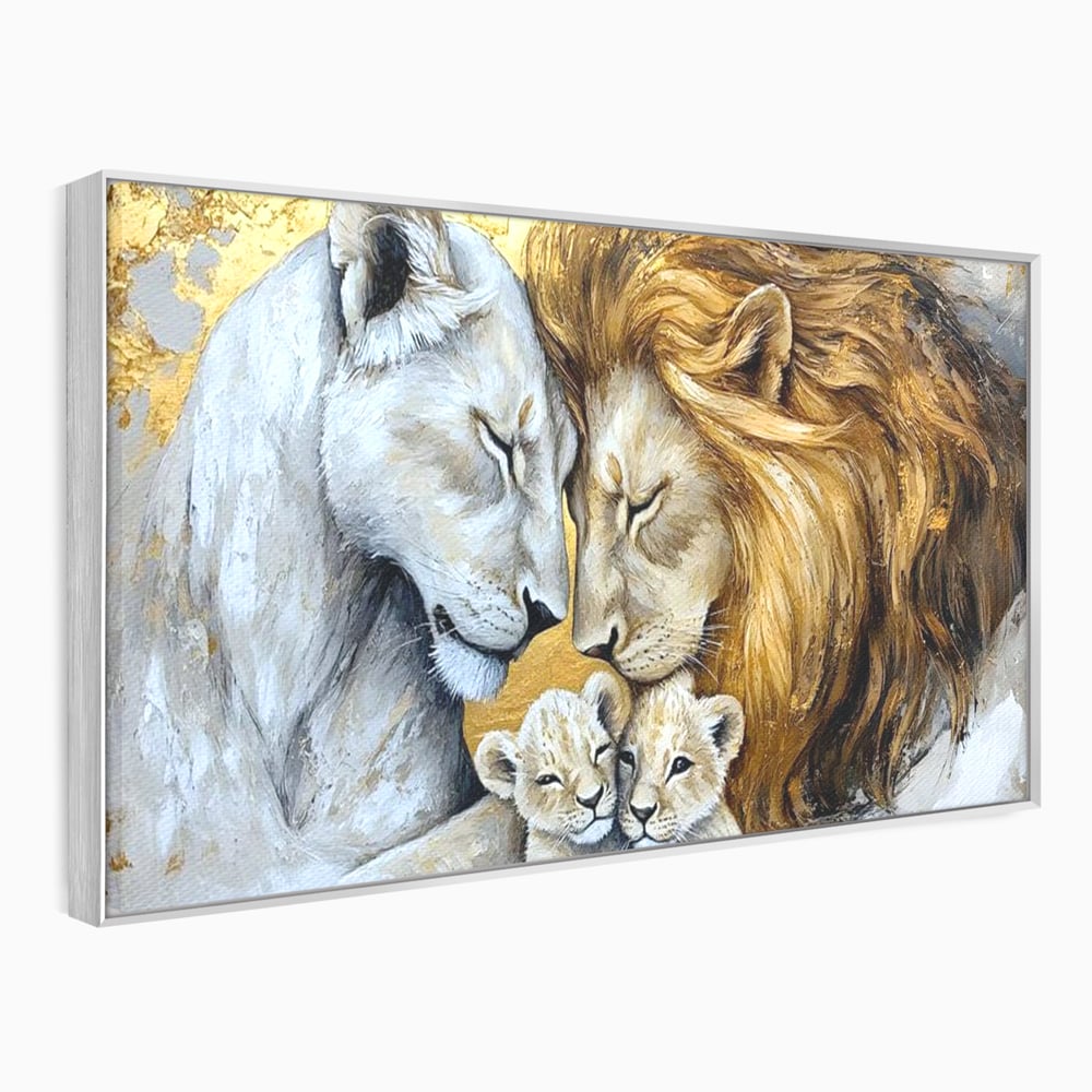 Leinwandbilder Premium, LuxCanva® M1360, Ewige Bindung, Familie, Löwen, Huhn, Liebe, Zärtlichkeit, Schutz, Dynastie, Tiere, Geschwister, königlich, golden, königlich, Malerei, Büro, Wohnen, Kinderzimmer