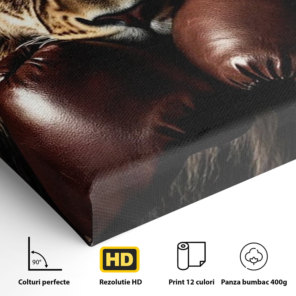 Tablou Canvas Premium, LuxCanva® M1361, Campionul Junglei, Leu, Box, Manusi, Ring, Sport, Trofeu, Forta, Victorie, Curaj, Rege, Adversar, Birou, Living, Camera Copil