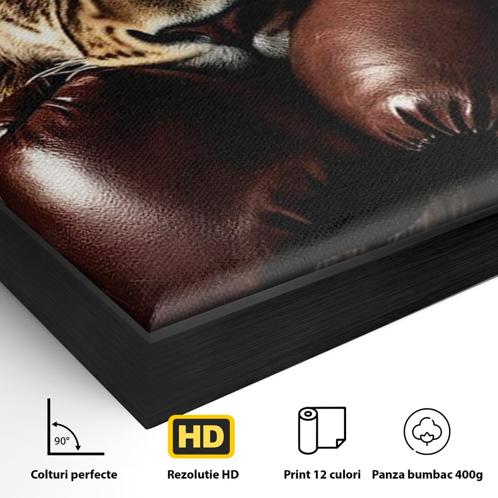 Tablou Canvas Premium, LuxCanva® M1361, Campionul Junglei, Leu, Box, Manusi, Ring, Sport, Trofeu, Forta, Victorie, Curaj, Rege, Adversar, Birou, Living, Camera Copil