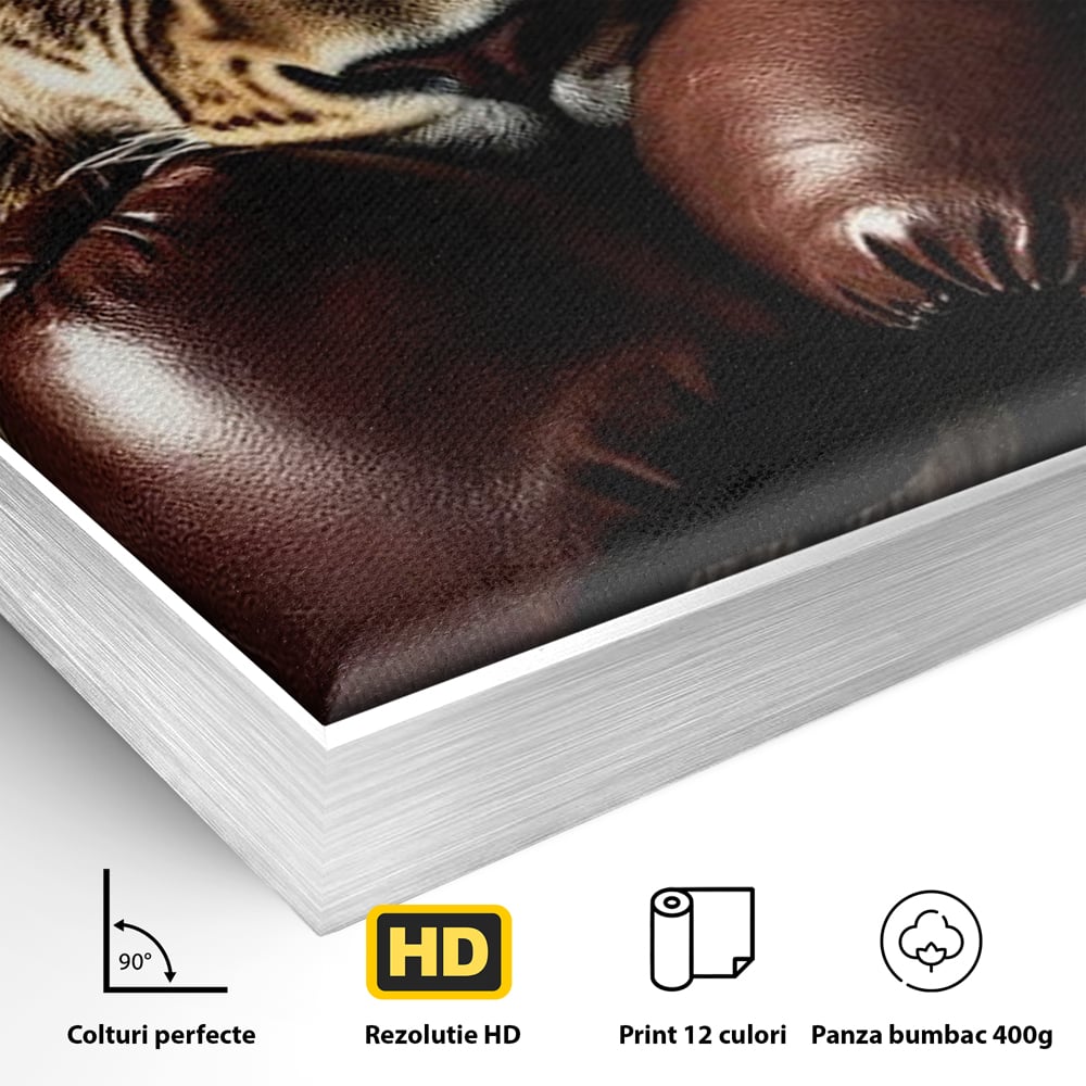 Tablou Canvas Premium, LuxCanva® M1361, Campionul Junglei, Leu, Box, Manusi, Ring, Sport, Trofeu, Forta, Victorie, Curaj, Rege, Adversar, Birou, Living, Camera Copil