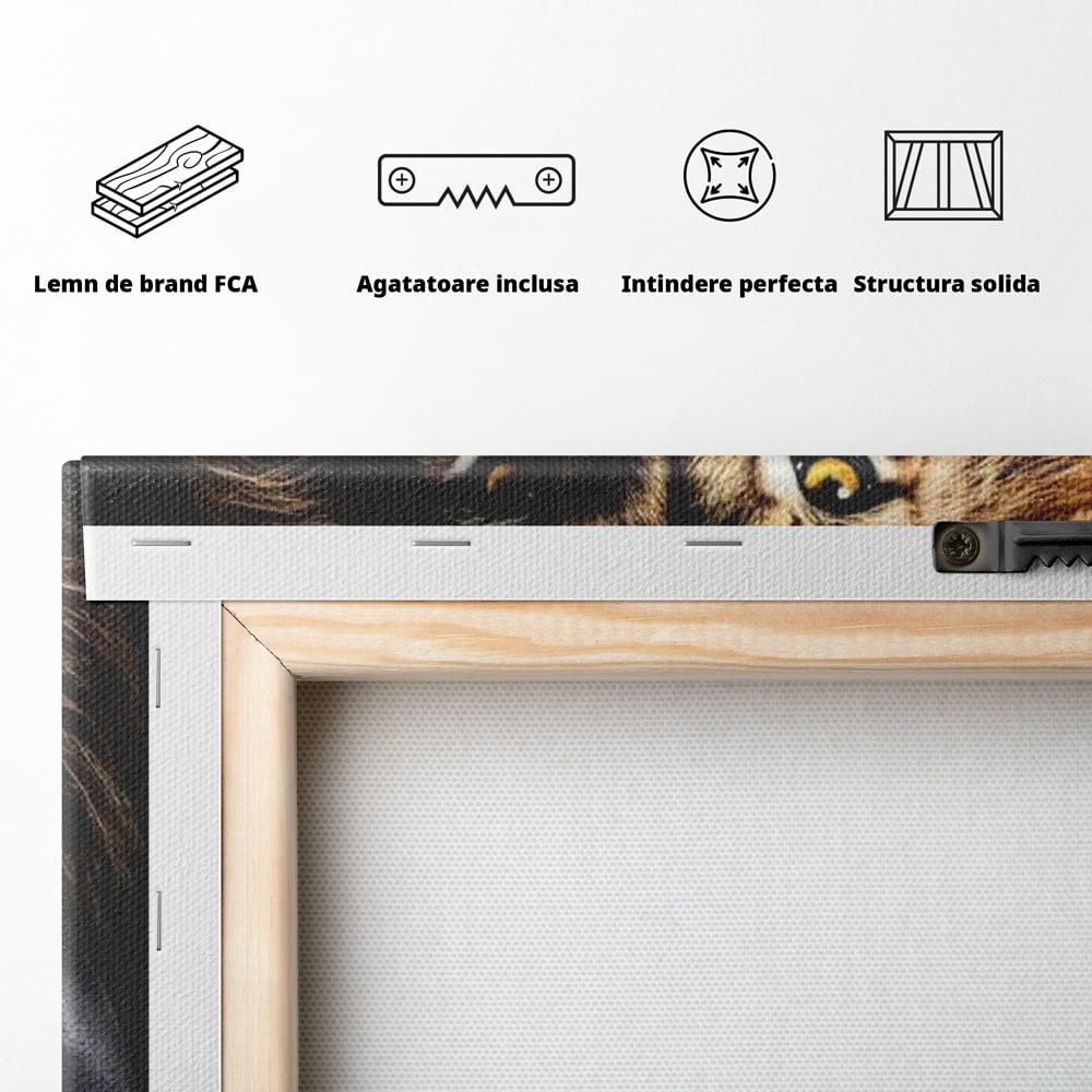 Tablou Canvas Premium, LuxCanva® M1361, Campionul Junglei, Leu, Box, Manusi, Ring, Sport, Trofeu, Forta, Victorie, Curaj, Rege, Adversar, Birou, Living, Camera Copil