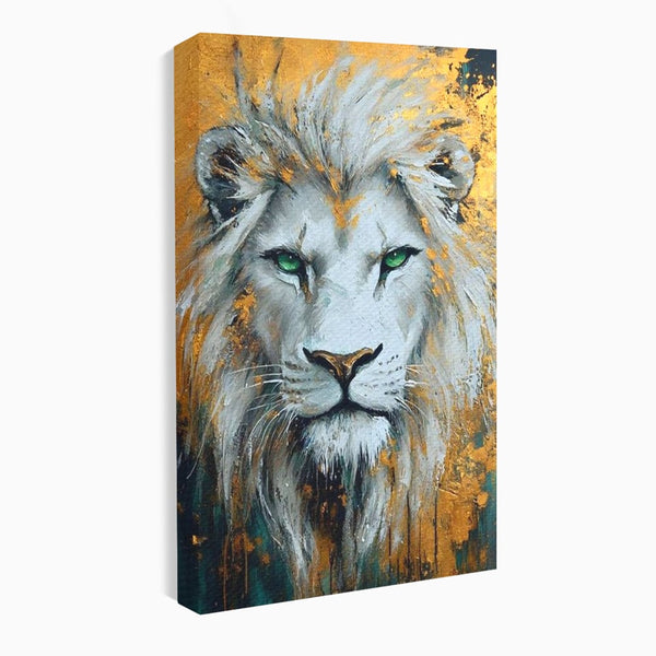 Tablou Canvas Premium, LuxCanva® M1362, Aur si Smarald, Leu, Animal, Jungla, Imparat, Suprem, Nobil, Puternic, Auriu, Stralucire, Verde, Privire, Portret, Birou, Living, Camera Copil