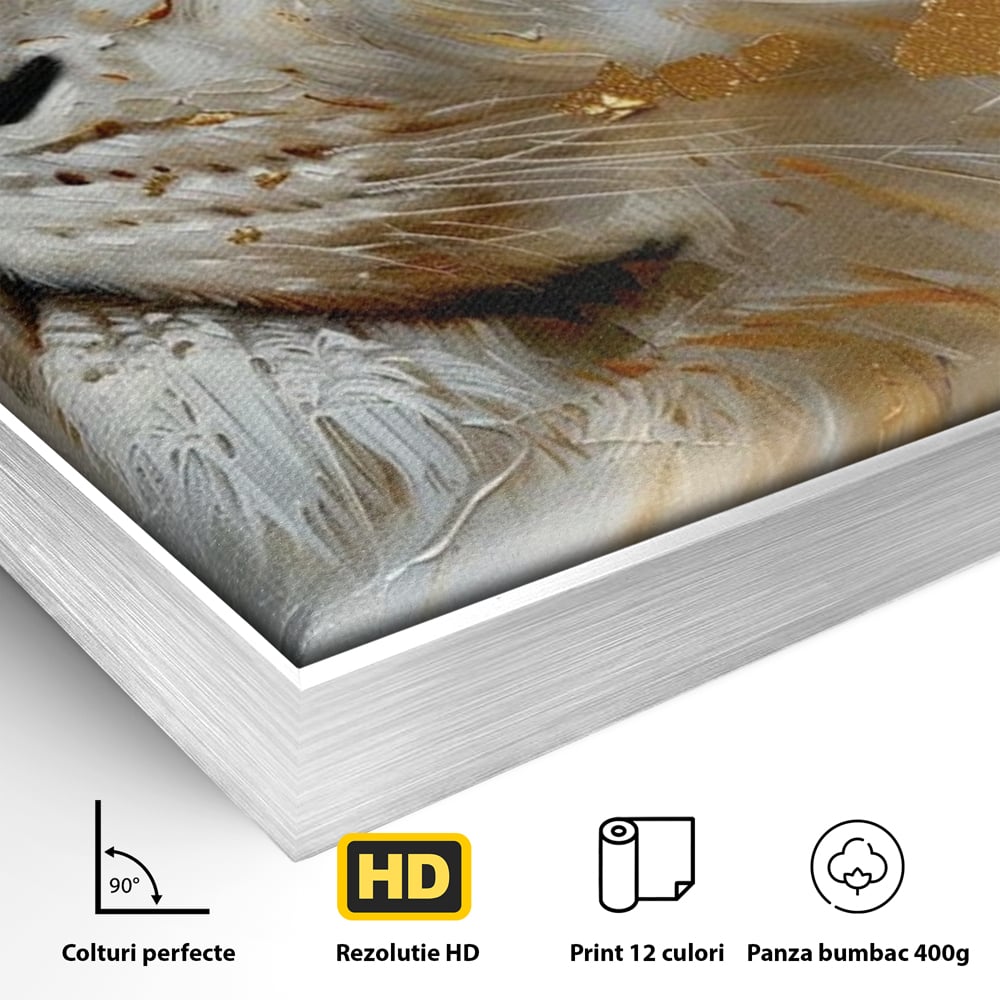 Tablou Canvas Premium, LuxCanva® M1363, Imparatul Alb, Auriu, Pictura, Arta Abstracta, Profil, Leu, Animal, Blana, Rege, Maretie, Sublim, Nobil, Puternic, Birou, Living, Camera Copil