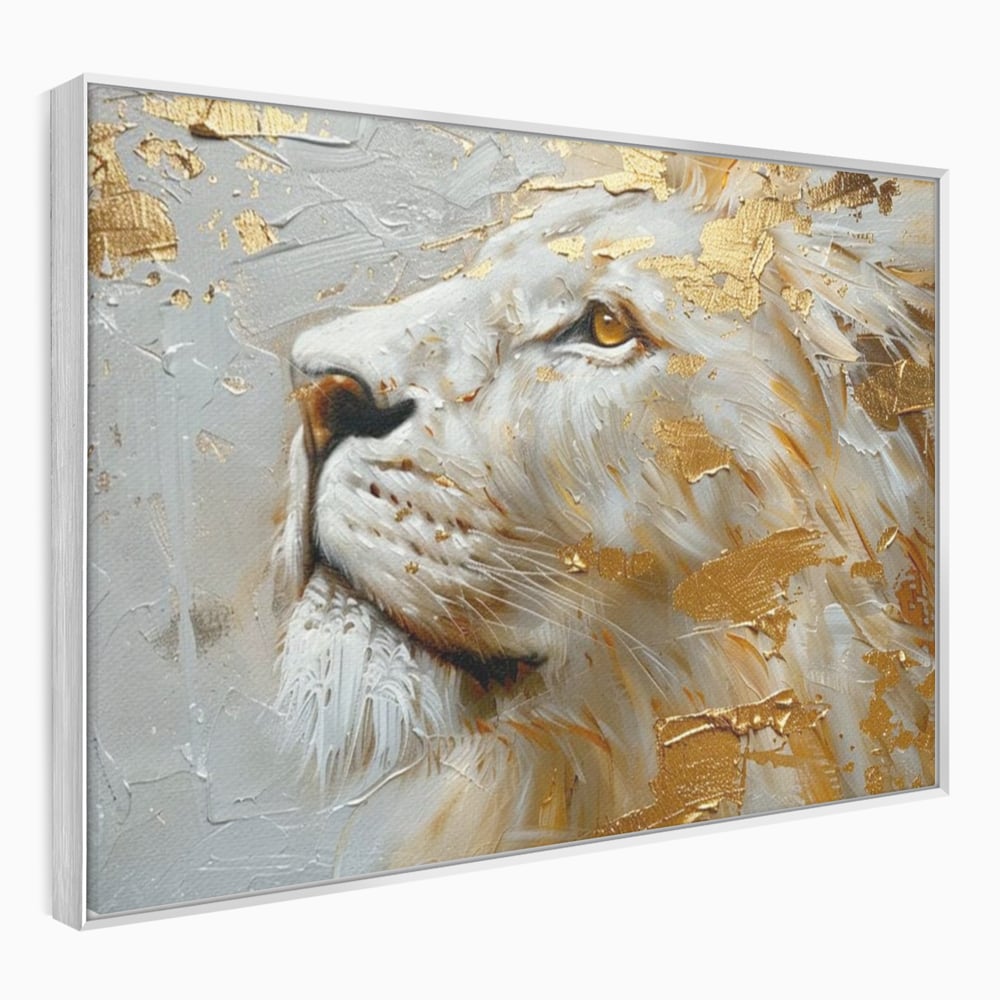 Tablou Canvas Premium, LuxCanva® M1363, Imparatul Alb, Auriu, Pictura, Arta Abstracta, Profil, Leu, Animal, Blana, Rege, Maretie, Sublim, Nobil, Puternic, Birou, Living, Camera Copil