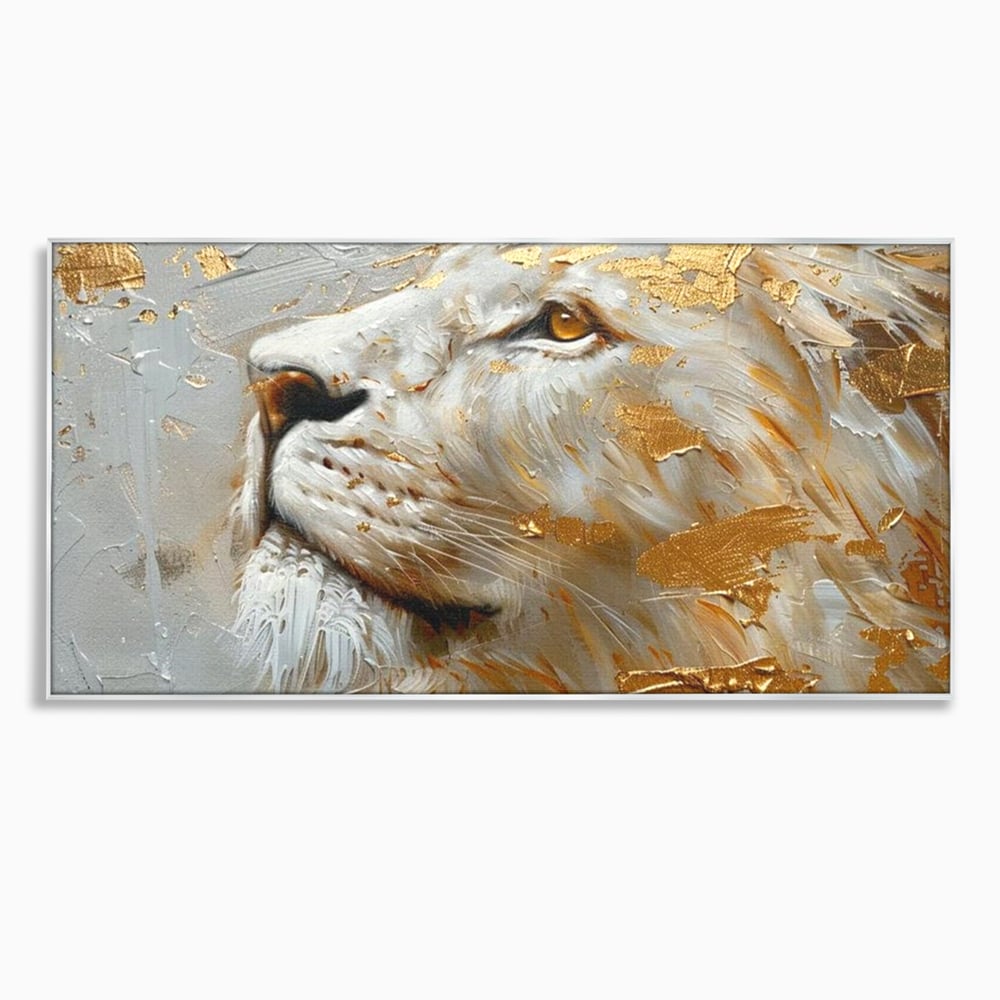 Tablou Canvas Premium, LuxCanva® M1363, Imparatul Alb, Auriu, Pictura, Arta Abstracta, Profil, Leu, Animal, Blana, Rege, Maretie, Sublim, Nobil, Puternic, Birou, Living, Camera Copil