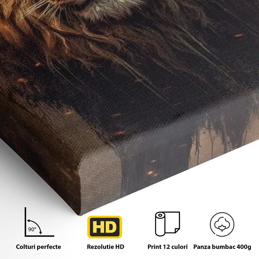 Leinwand Wandkunst Canvas Premium, LuxCanva® M1364, Geboren aus Feuer, Löwe, majestätisch, legendär, Krieger, Mut, Kraft, Geist, erhaben, Flammen, Büro, Wohnen, Kinderzimmer